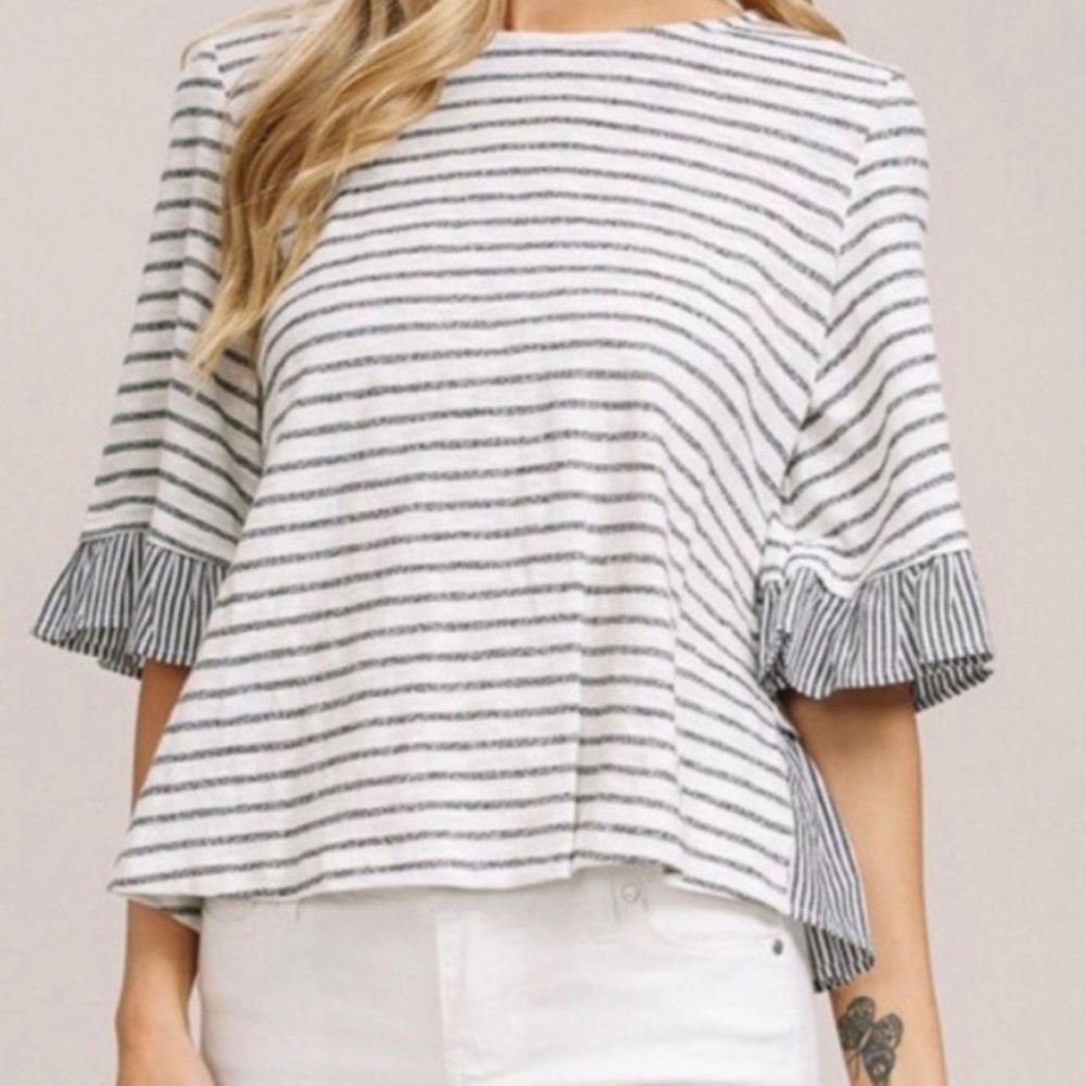 Listicle Ruffle Sleeve Lace up striped blouse